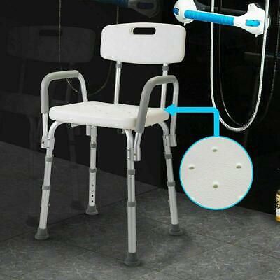Adjustable Medical Shower Chair Bath Bench Bath Seat Stool Armrest Back White