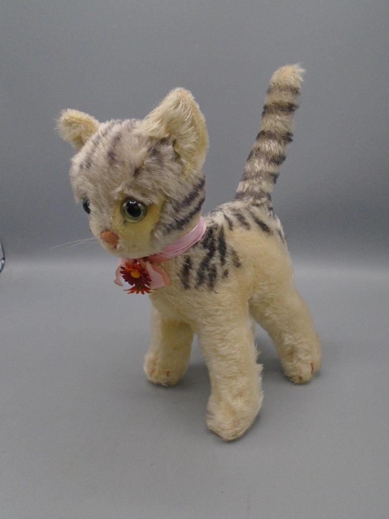Steiff Vintage Stuffed Plush 10" Standing Lizzy Tabby Cat Ean 2713/22