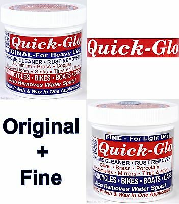 Quick Glo Original + Fine Set Chrome Cleaner Polish Wax Rust Remover Bike Car