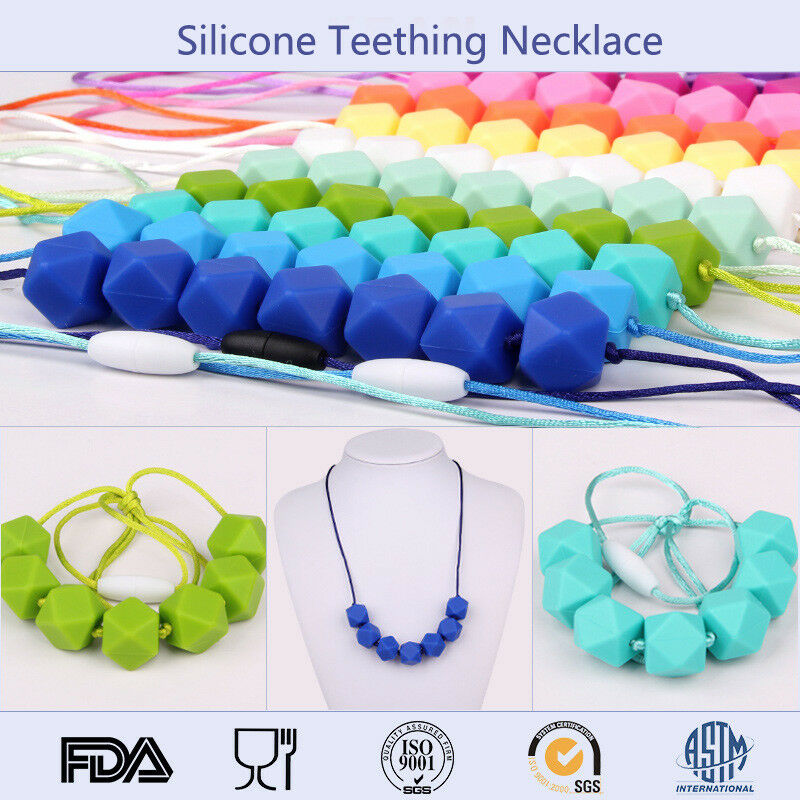 Bpa Free Silicone Beads Baby Chewable Jewelry Polygon Teething Necklace Teether