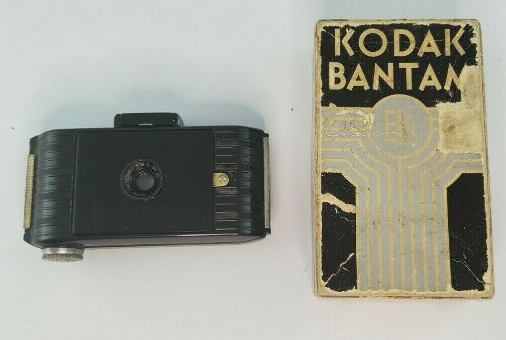 1938 Kodak Bantam W/ 53mm F6.3 Vintage Folding Finder Camera & Box & Paperwork