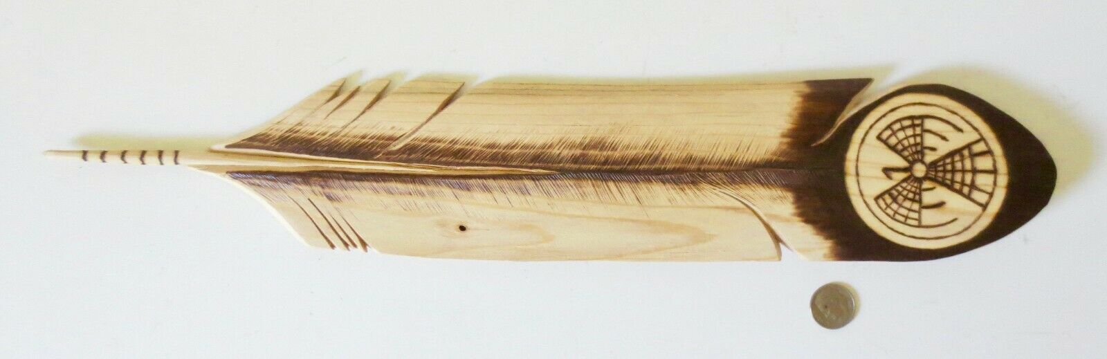 Lrg Cedar Carved Eagle Feather W/pyrography Thunderbird: Mi'kmaq Collaboration