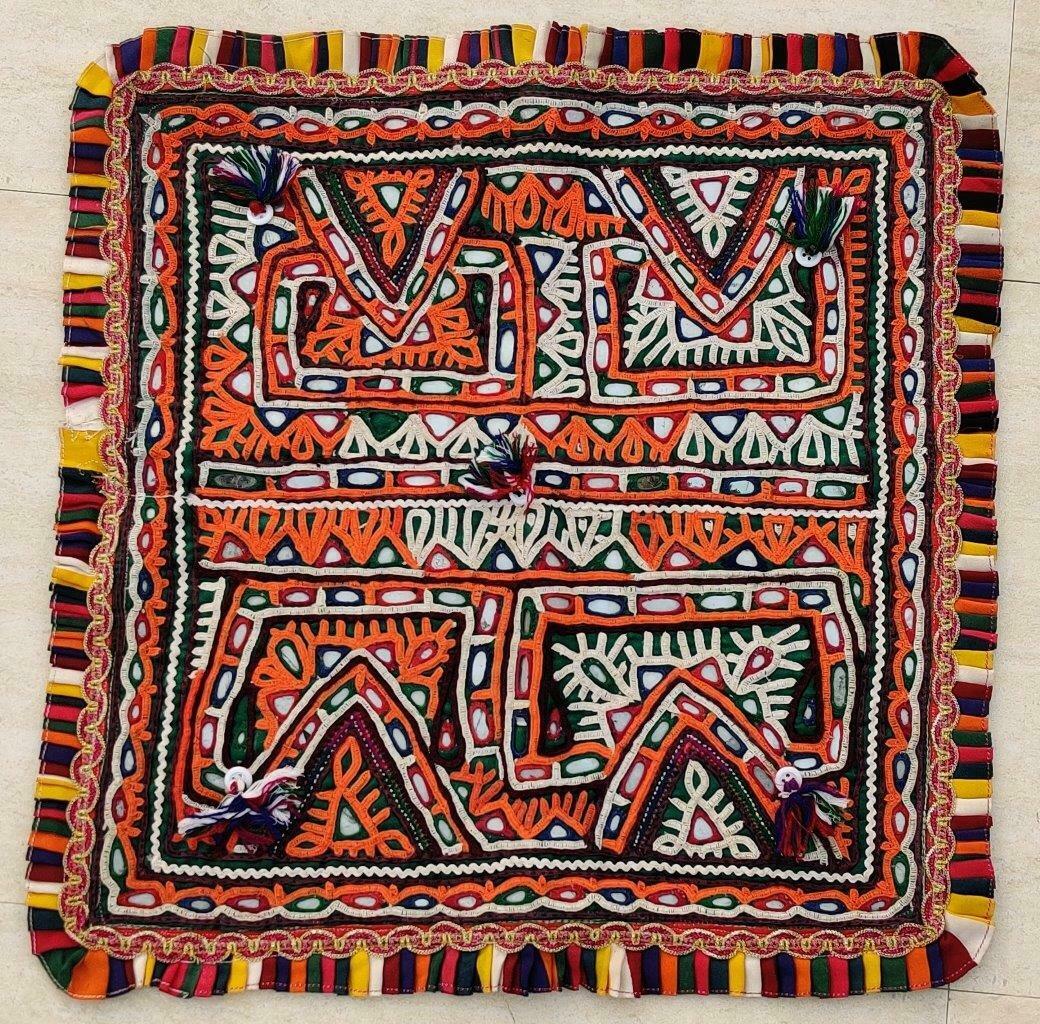 15" X 15" Vintage Mirror Embroidery Rabari Ethnic Door Wall Tribal Hanging