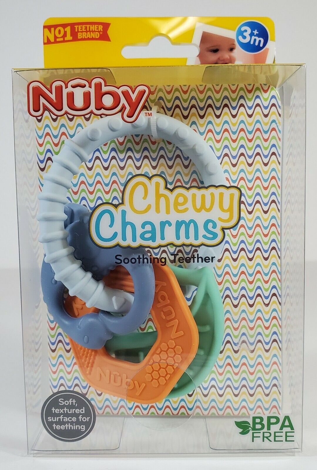 Nuby Chewy Charms Soothing Teether Bpa Free 100% Soft Silicone 3+ Month Baby
