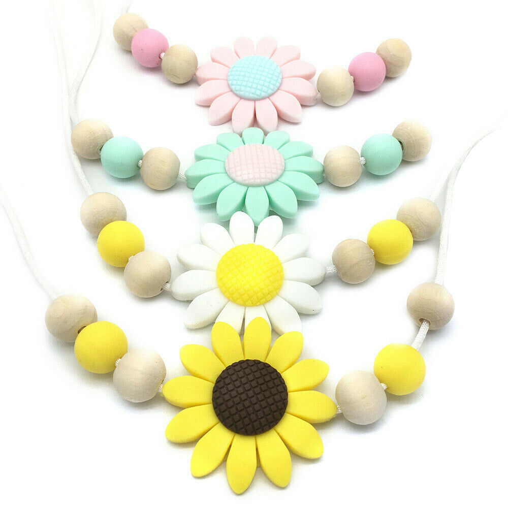 Sunflower Silicone Teether Nursing Mom Necklace Teething Baby Sensory Jewelry