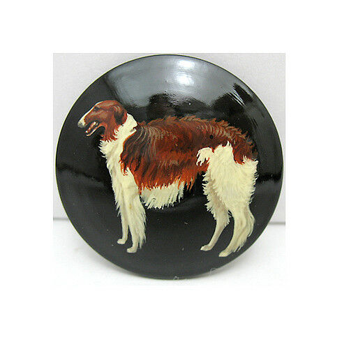 Russian Wolfhound Borzoi Hand Painted Lacquer Brooch Pin 124