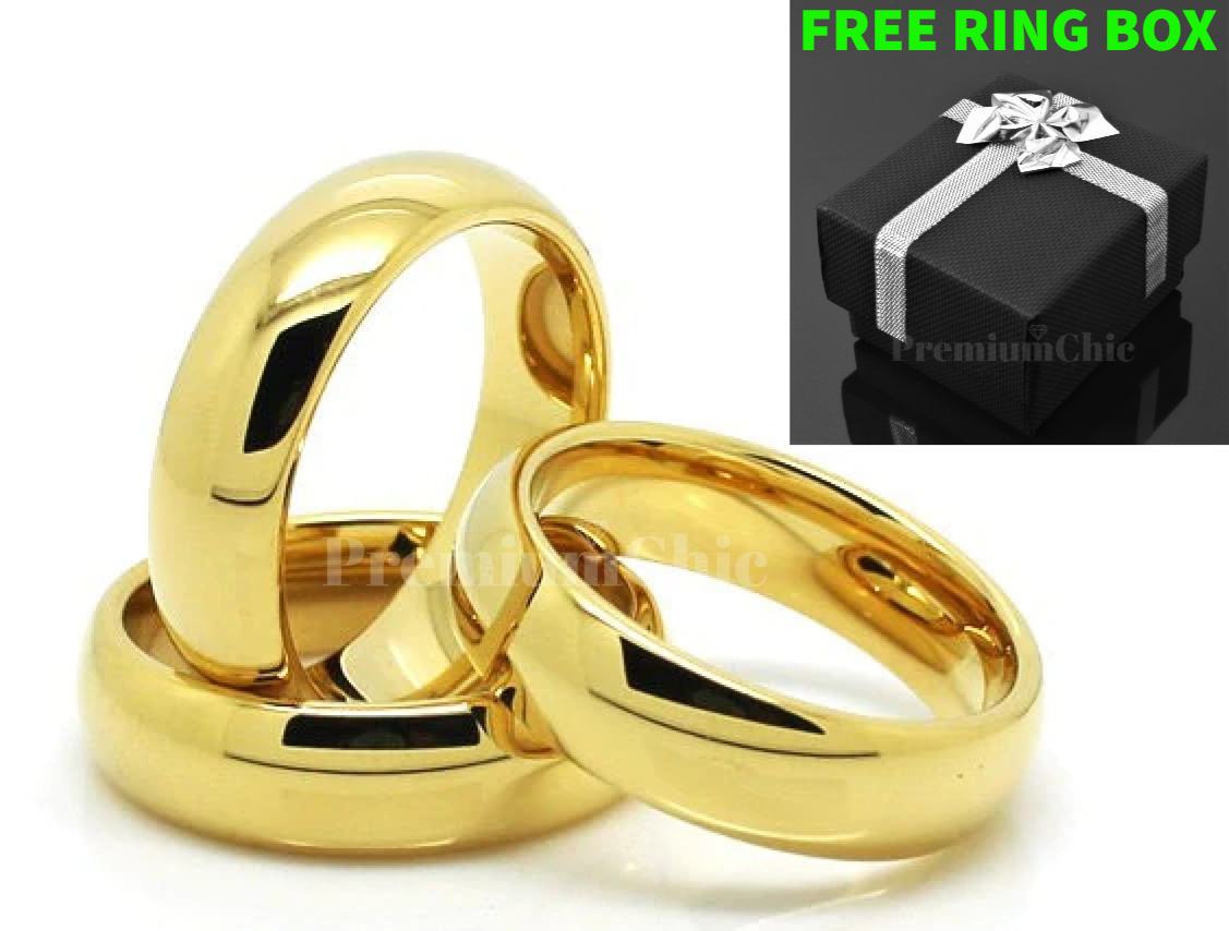 Tungsten Carbide Classic 18k Gold Plated Wedding Band Men Women Engagement Ring