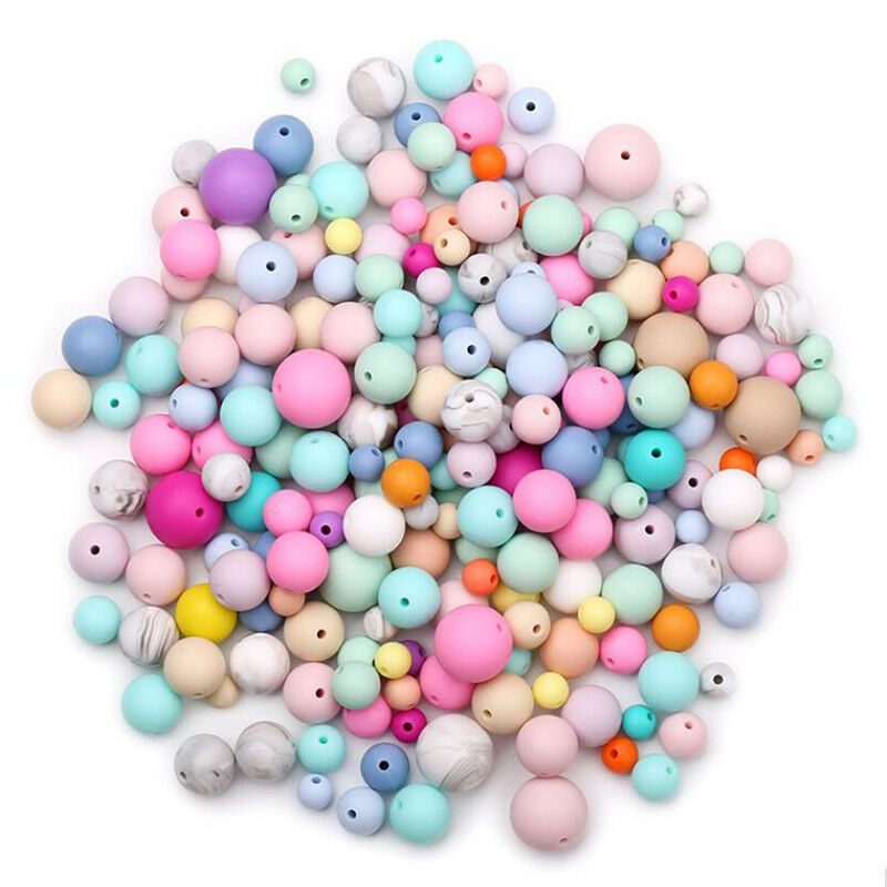 Round Silicone Loose Beads Diy Teething Baby Sensory Chew Jewelry Teether Making