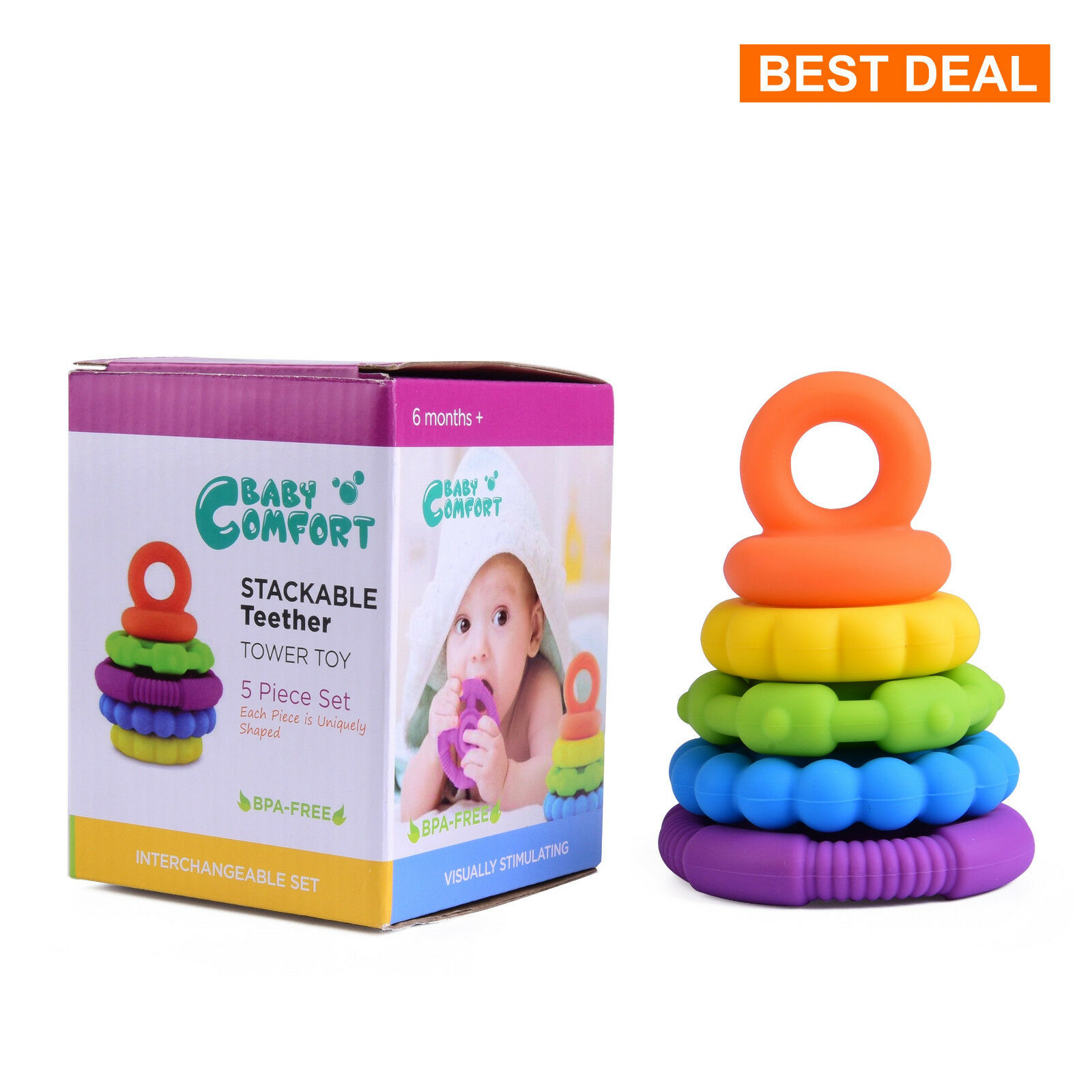 Stacking Baby Teether Toy - Sensory Silicone Teething Rings