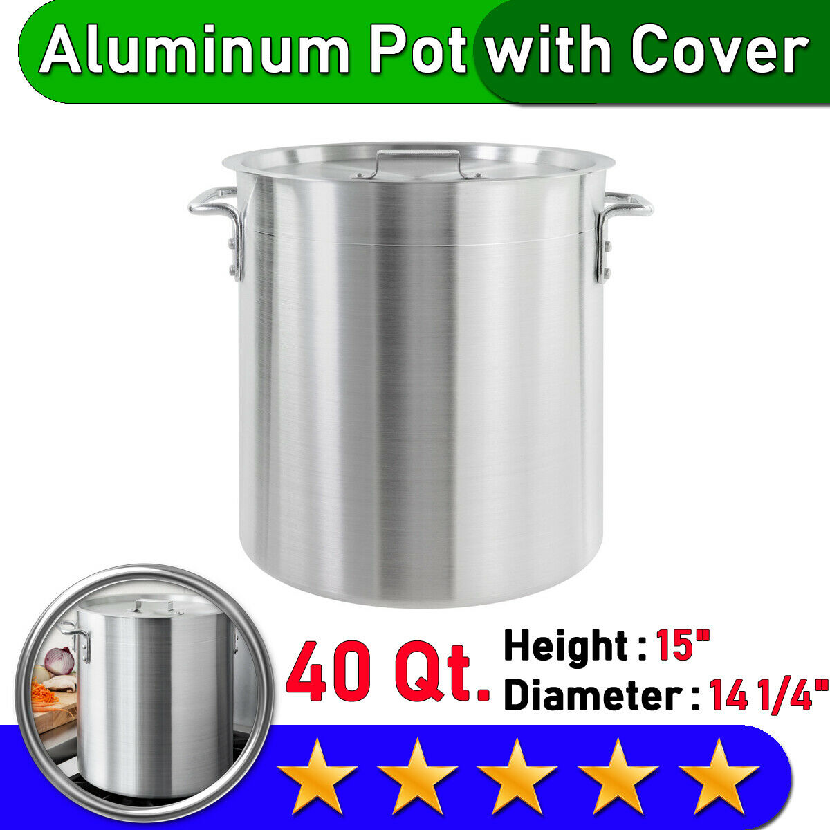 Aluminum Stock Pot | 40 Qt. | Standard Weight | With Cover | Straight Sides