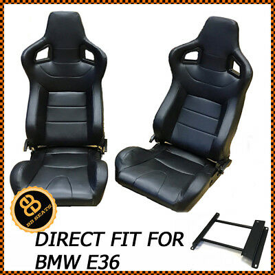 Pair Bb6 Reclining Titling Bucket Sports Racing Seats Black + Sub Frames Bmw E36