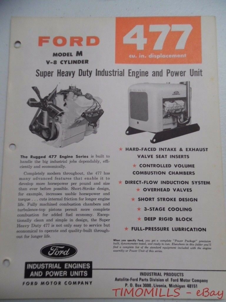 1968 Ford Power Products Model M 477 Industrial Engine Catalog Brochure Vintage