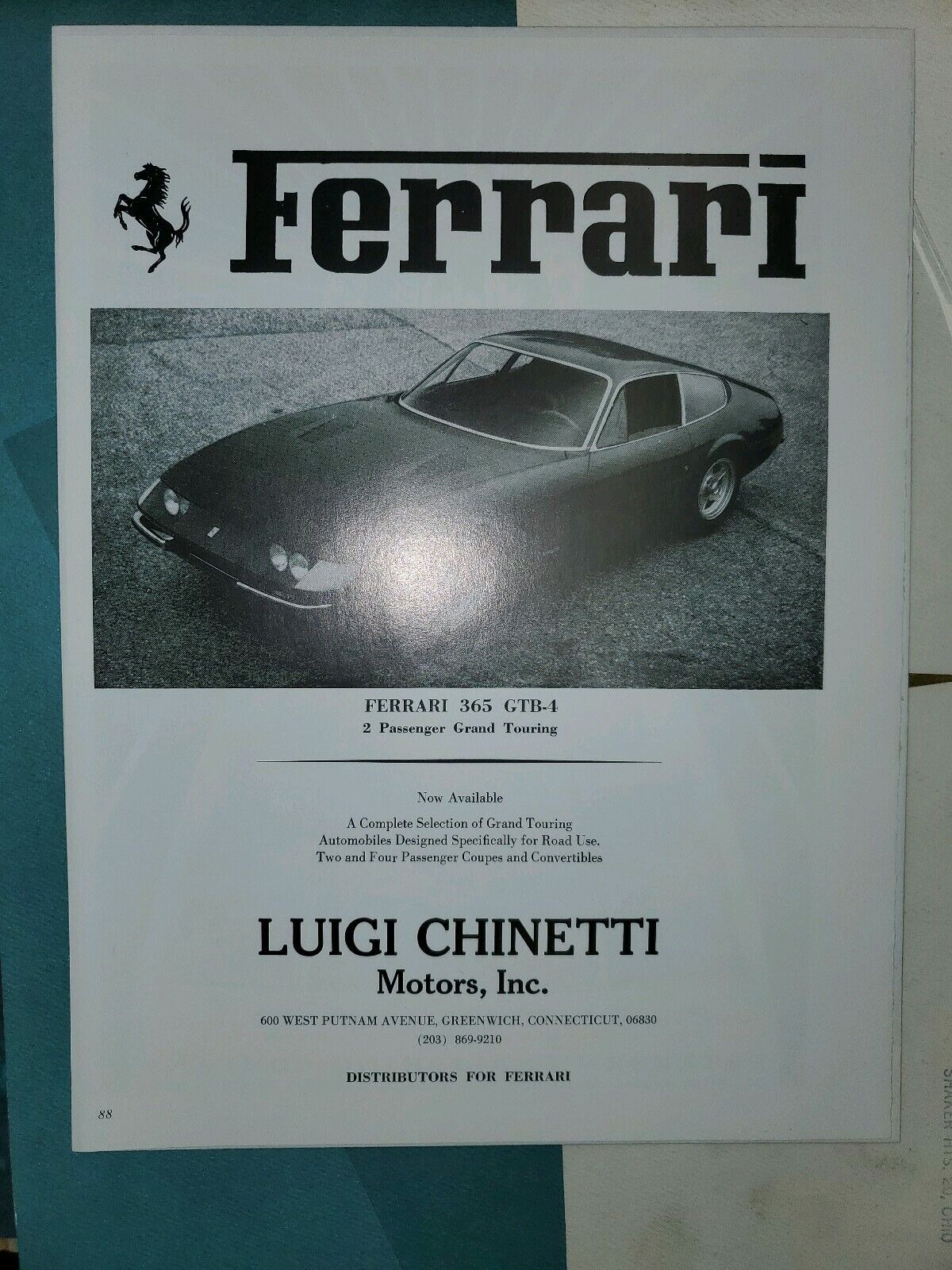1970 Ferrari 365 Gtb-4 Ad From Auto Show Program