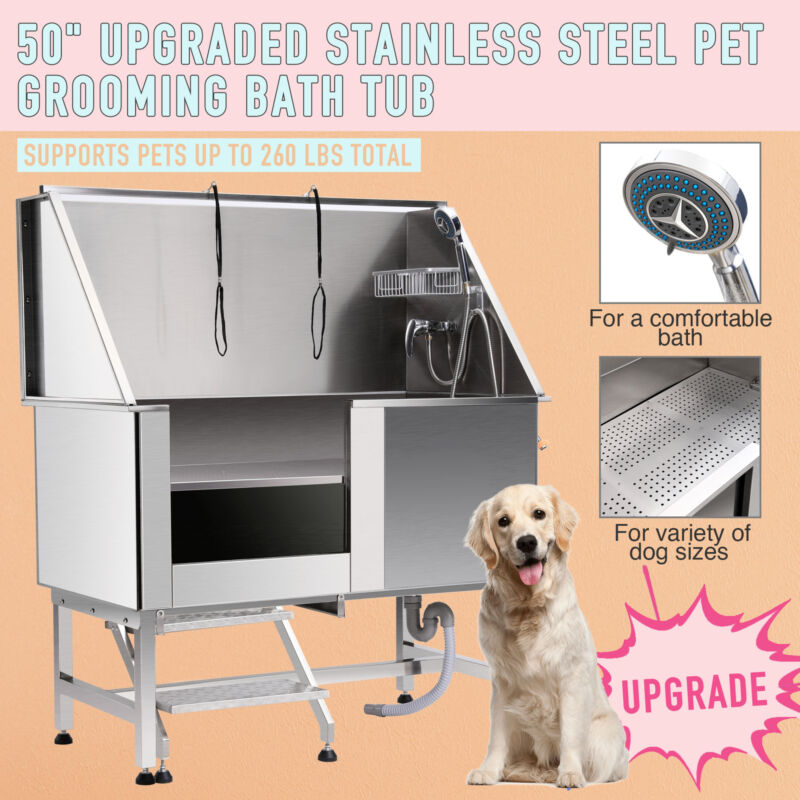 Pet Dog Cat Wash Shower Grooming Bath Tub Professional 304 Stainless Steel 50"