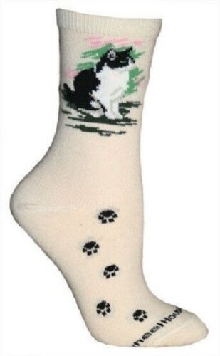 Cat Feline B/w Tuxedo Cat Adult Size Medium Socks/natural Usa Made
