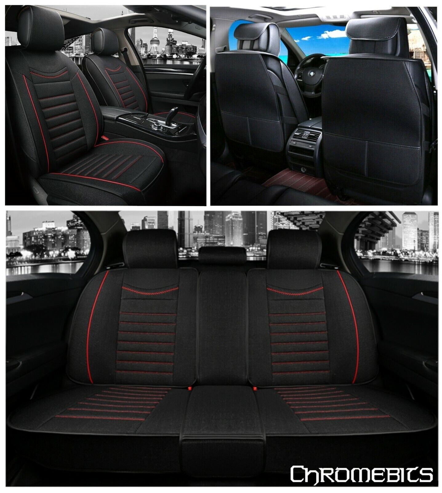 Premium Black Red Fabric Full Set Seat Covers For Land Range Rover Discovery