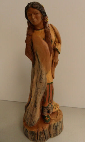 Vintage 1991 Rare Signed Herrero Sculpture Listening Woman Native American #1037