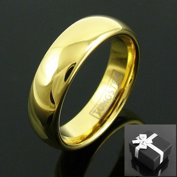 Tungsten Carbide Men's 14k Gold Plated Band Ring 6mm Size 8-14 Tw