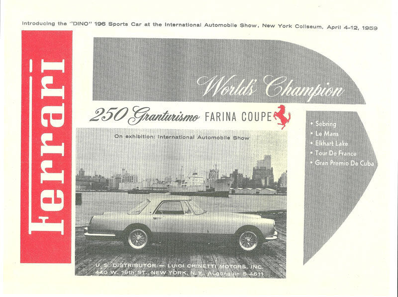 Vintage & Rare 1959 Ferrari 250 Granturismo Farina Ad Better Than Original Print