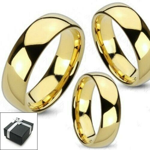 Tungsten Carbide 14k Gold Plated Plain Wedding Band Ring Comfort Fit Size 5-15