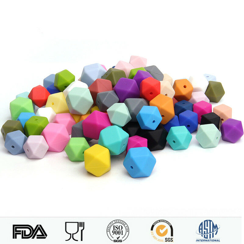 Hexagon Silicone Teething Beads Chew Diy Necklace Baby Teether Making Jewelry