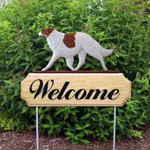 Borzoi Wood Welcome Outdoor Sign White/brown