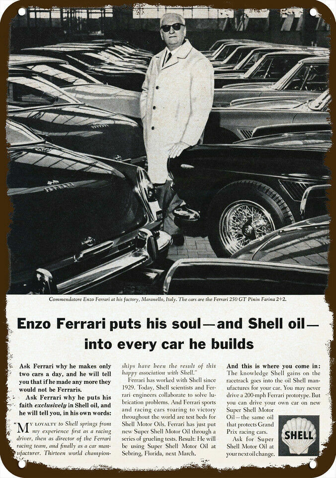 1964 Enzo Ferrari & 250gt Pinin Farina Vintagelook Decorative Replica Metal Sign